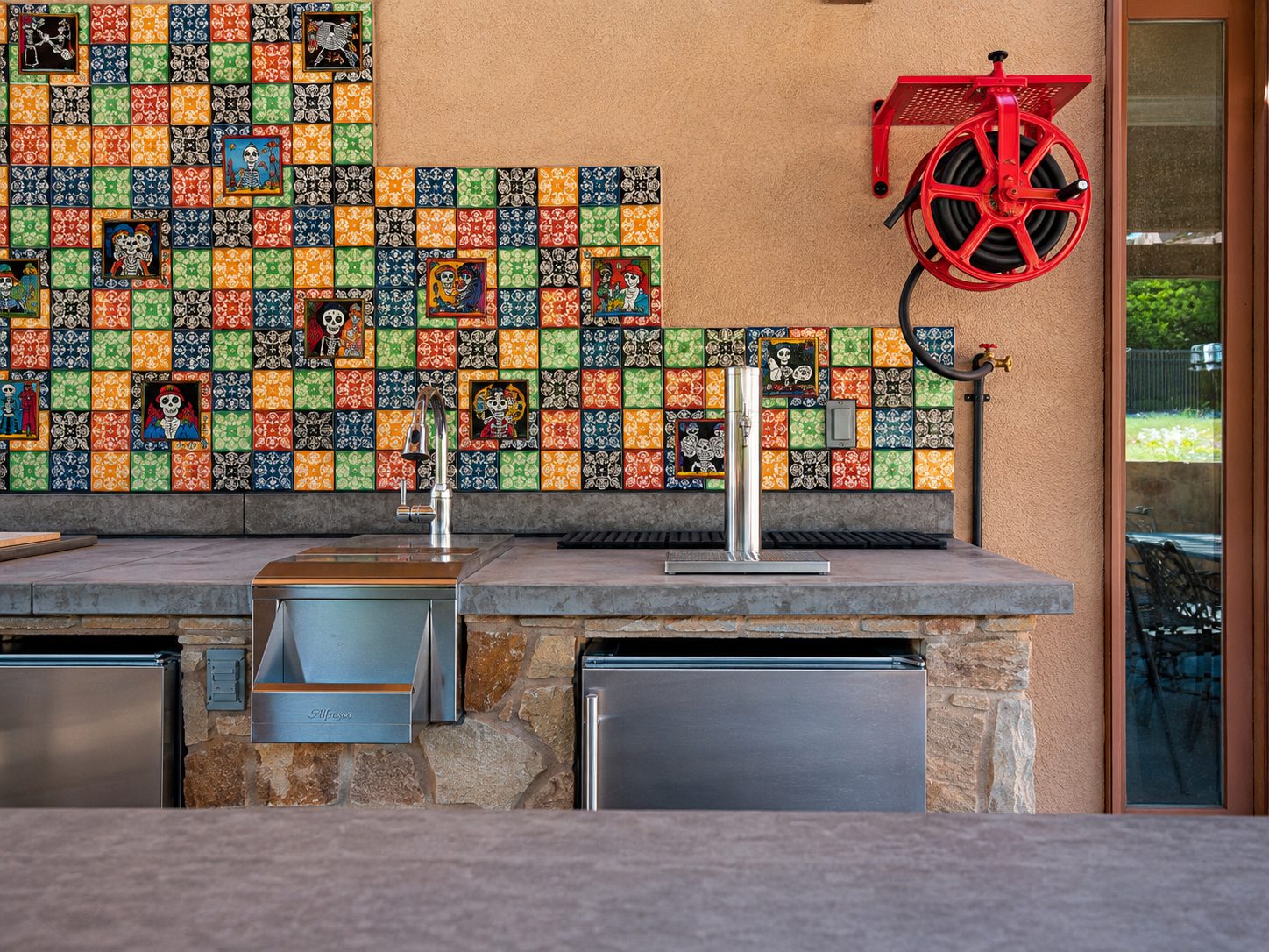 Lime Creek pavilion kitchen with Talavera tile backsplash